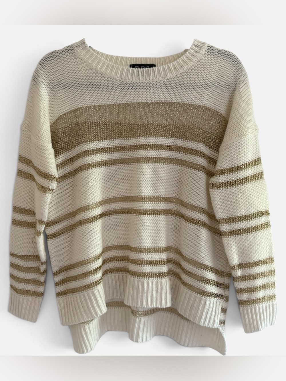 POL Cream and Gold-Striped Crewneck Sweater